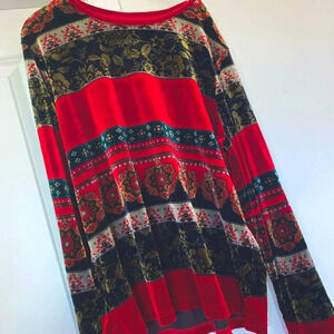 Women’s Tops Silky Fabric Red & Black Blouse Full sleeves Size XL